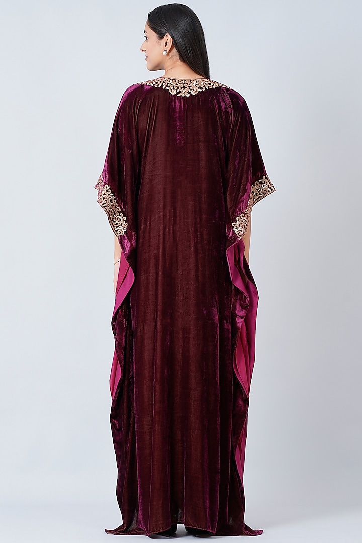 Maroon Embroidered Maxi Kaftan by First Resort by Ramola Bachchan at Pernia's Pop Up Shop
