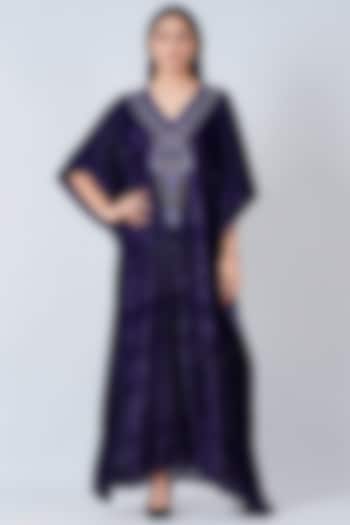 Purple Silk Velvet Embroidered Maxi Kaftan by First Resort by Ramola Bachchan