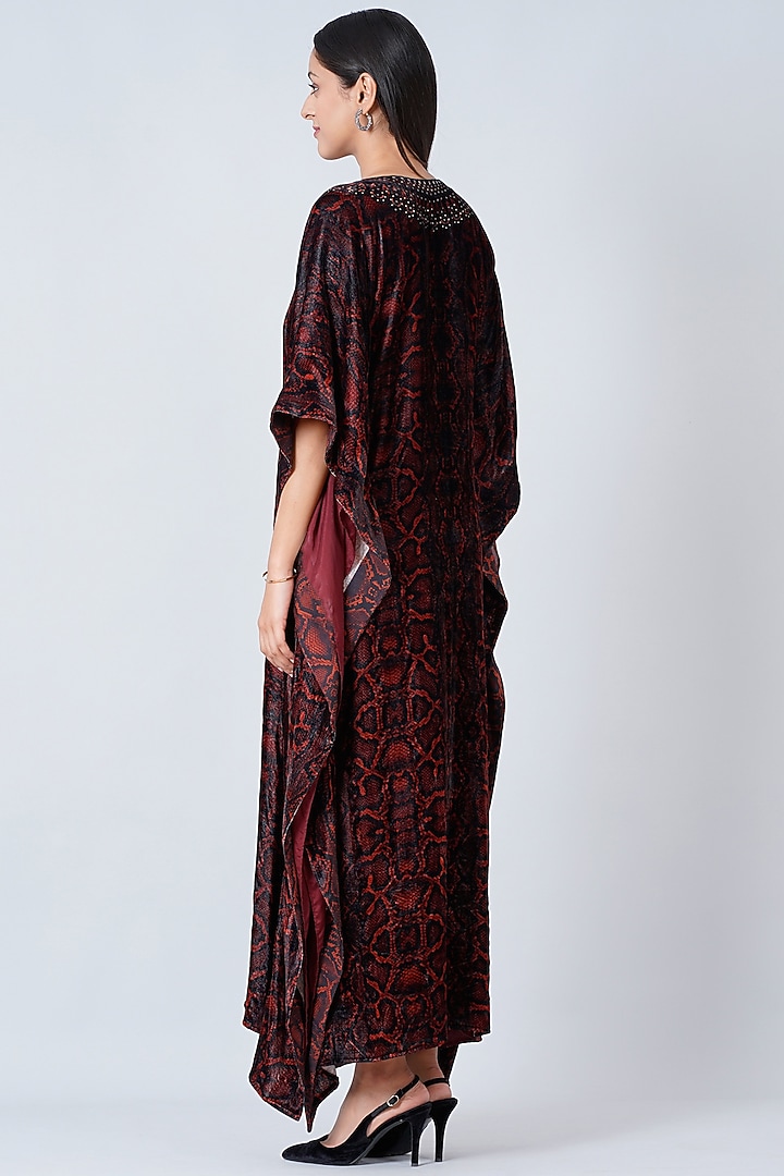 Brown Animal Print Embellished Maxi Kaftan by First Resort by Ramola Bachchan at Pernia's Pop Up Shop