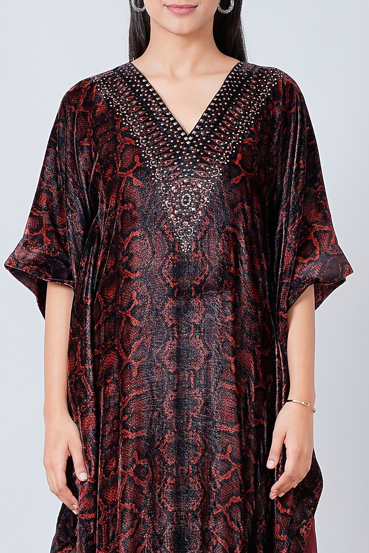 Brown Animal Print Embellished Maxi Kaftan by First Resort by Ramola Bachchan at Pernia's Pop Up Shop