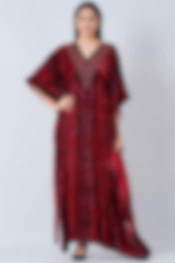 Red Embellished Maxi Kaftan by First Resort by Ramola Bachchan