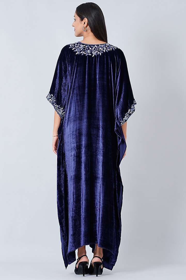 Blue Embroidered Maxi Kaftan by First Resort by Ramola Bachchan at Pernia's Pop Up Shop