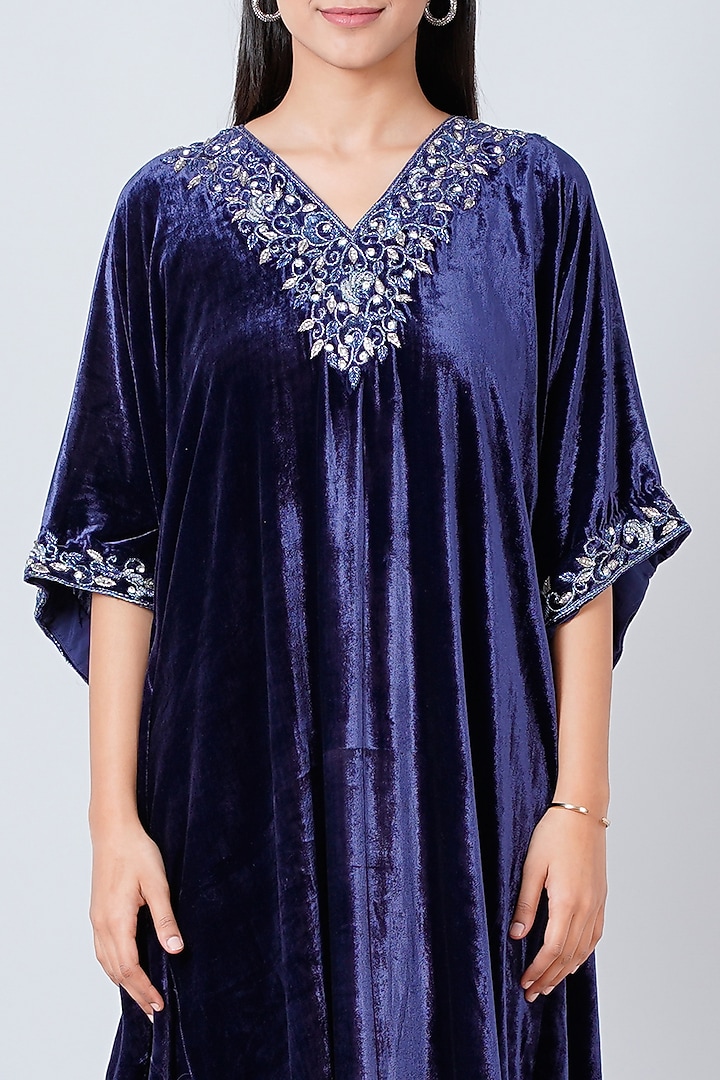 Blue Embroidered Maxi Kaftan by First Resort by Ramola Bachchan at Pernia's Pop Up Shop
