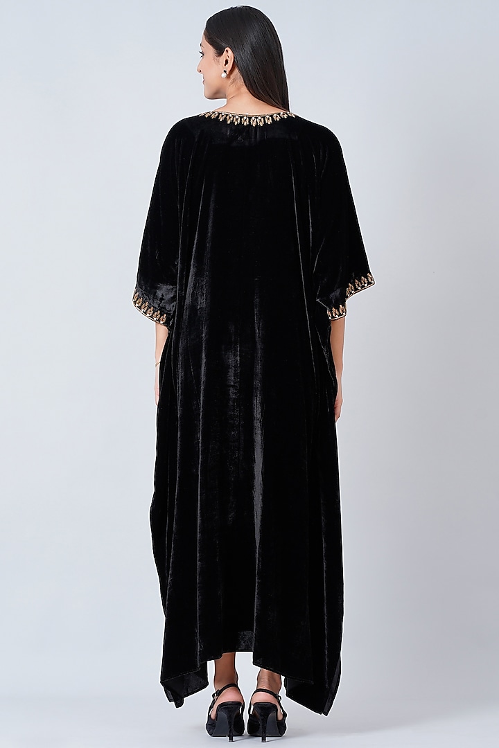 Black Embroidered Maxi Kaftan by First Resort by Ramola Bachchan at Pernia's Pop Up Shop