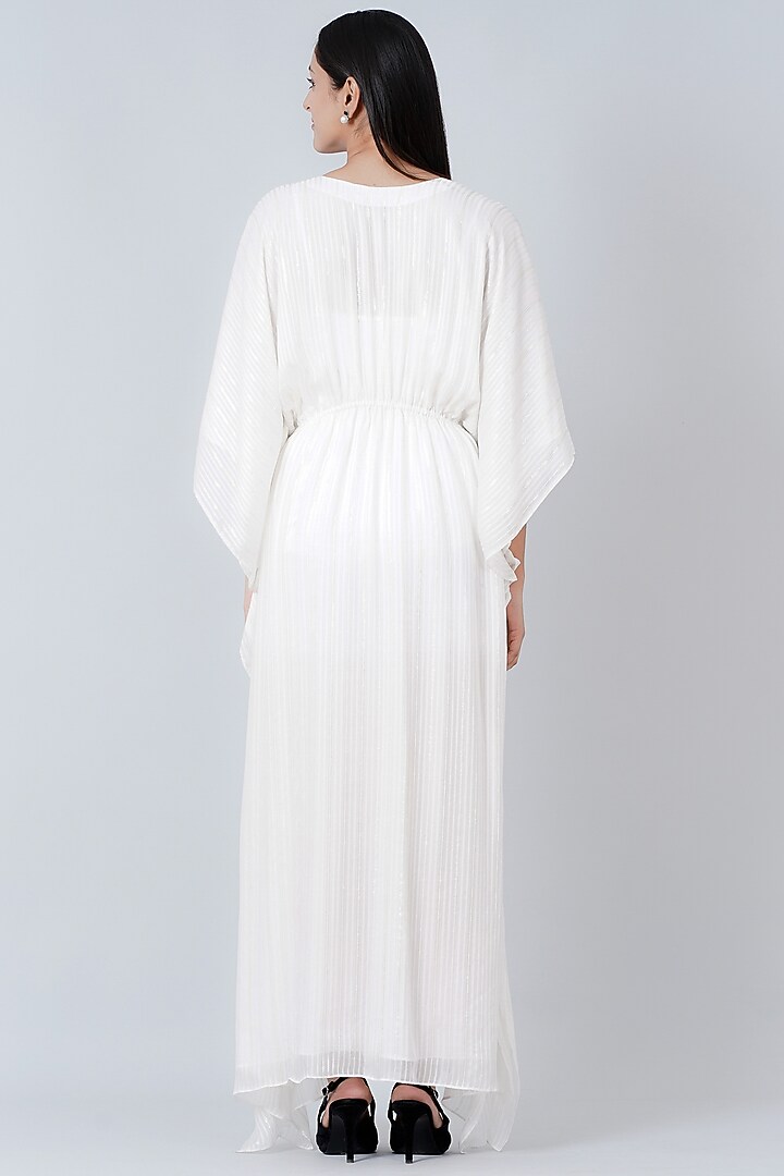 White Lurex Satin Kaftan by First Resort by Ramola Bachchan at Pernia's Pop Up Shop