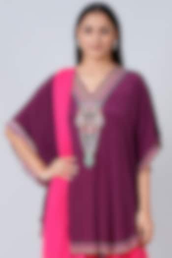 Wine Crystal Embellished Tunic by First Resort by Ramola Bachchan