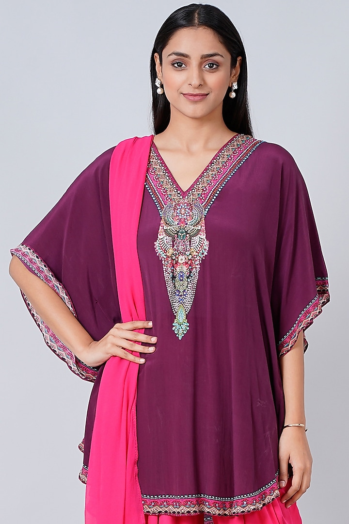 Wine Crystal Embellished Tunic by First Resort by Ramola Bachchan