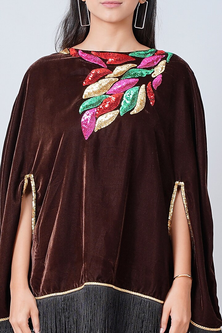 Brown Hand Embroidered Poncho Top by First Resort by Ramola Bachchan at Pernia's Pop Up Shop