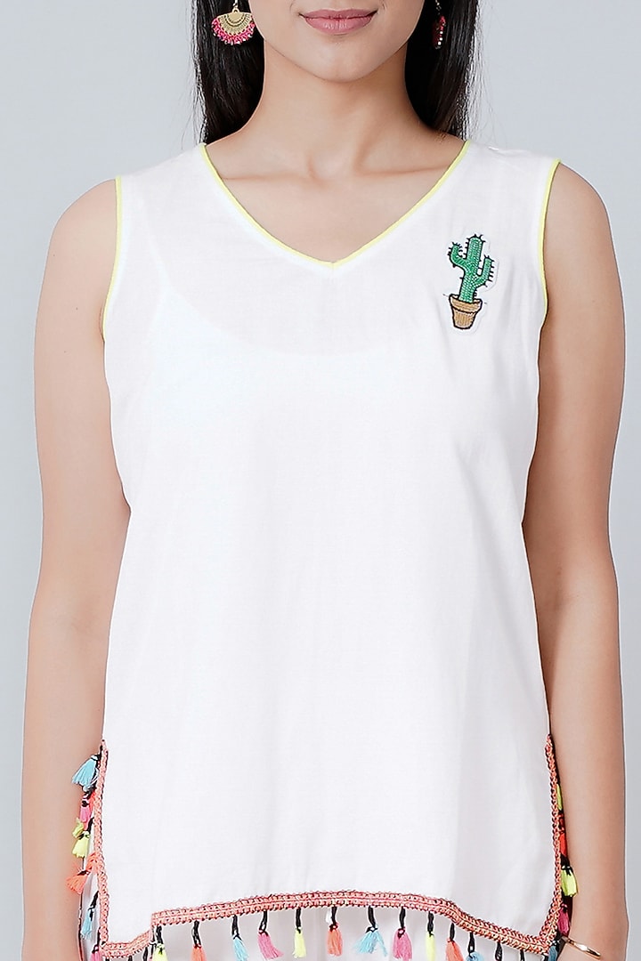 White Patchwork Applique Top by First Resort by Ramola Bachchan at Pernia's Pop Up Shop