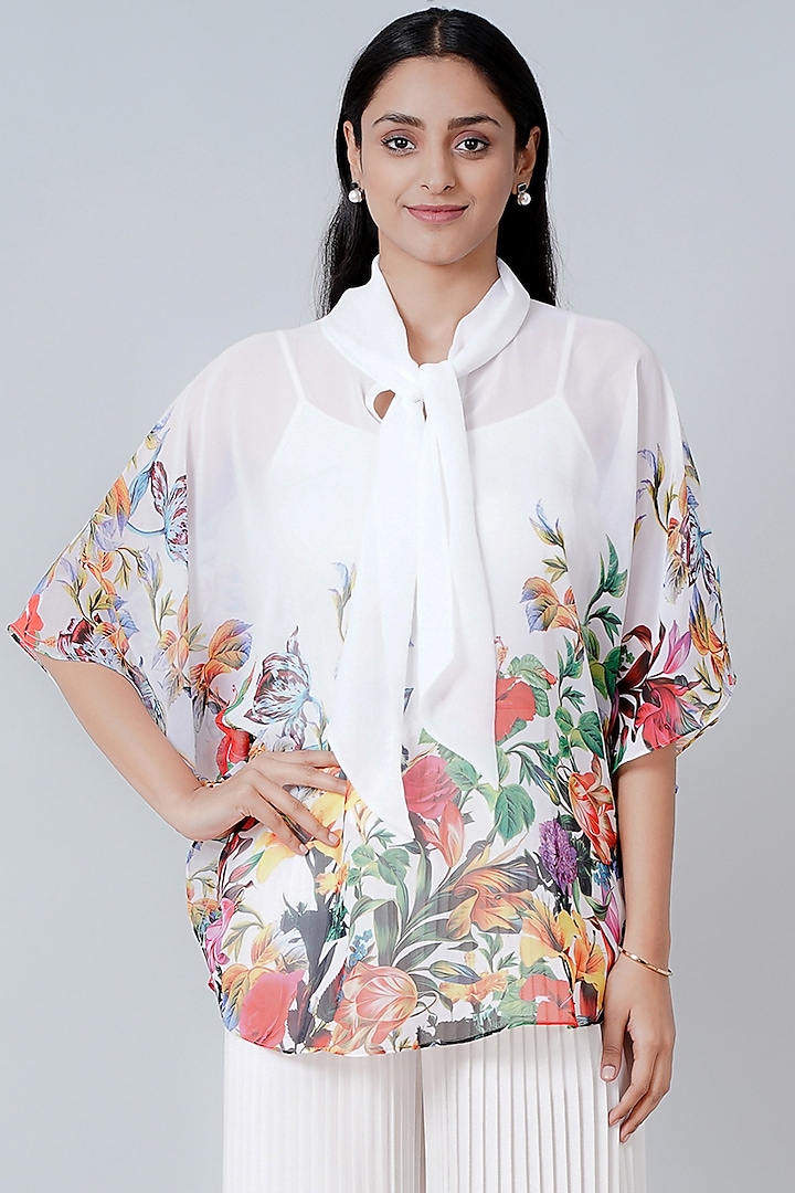 White Polyester Georgette Top by First Resort by Ramola Bachchan at Pernia's Pop Up Shop