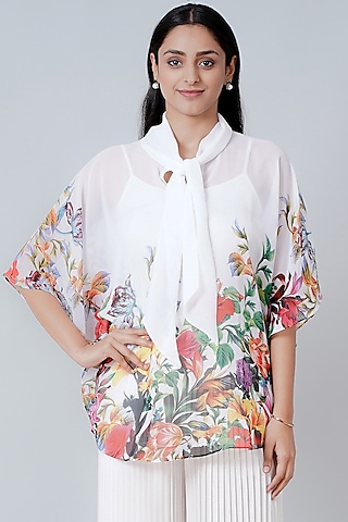 White Polyester Georgette Top by First Resort by Ramola Bachchan