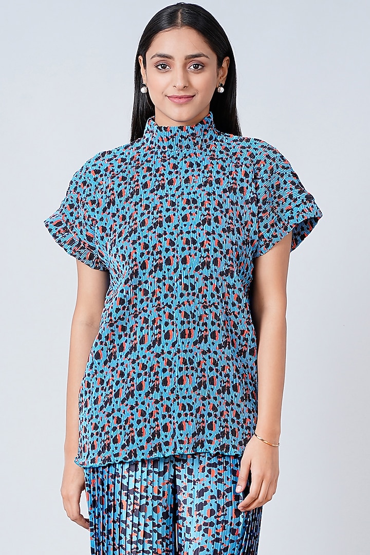 Cobalt Blue Animal Printed Top by First Resort by Ramola Bachchan at Pernia's Pop Up Shop