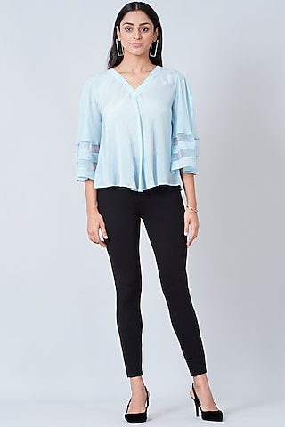 Light Blue Viscose Crepe Top by First Resort by Ramola Bachchan