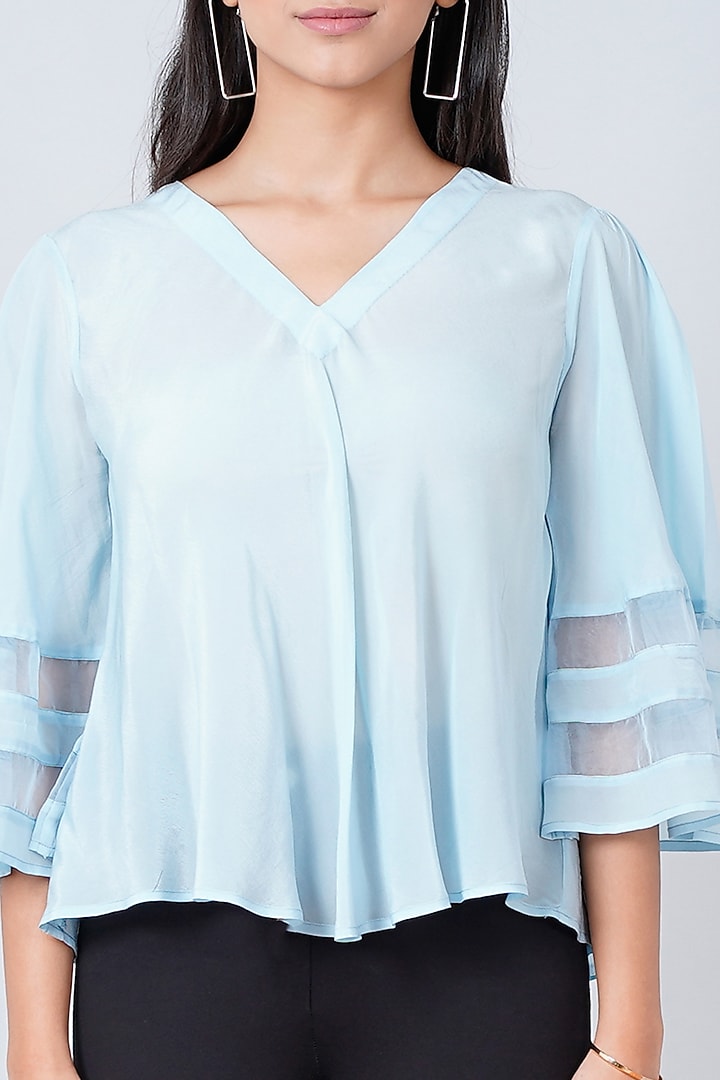 Light Blue Viscose Crepe Top by First Resort by Ramola Bachchan at Pernia's Pop Up Shop