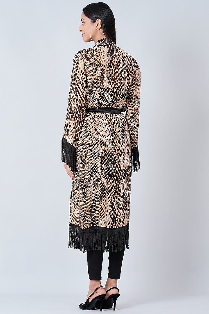 Light Brown & Black Printed Kimono Cover-Up by First Resort by Ramola Bachchan at Pernia's Pop Up Shop