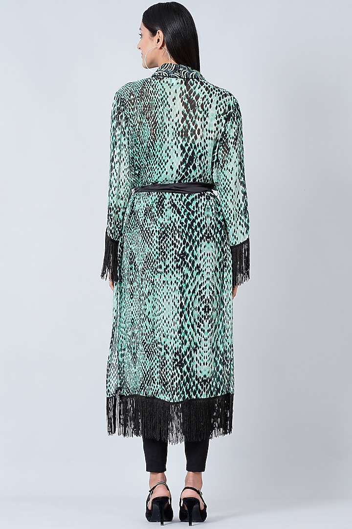 Leaf Green & Black Printed Kimono Cover-Up by First Resort by Ramola Bachchan at Pernia's Pop Up Shop