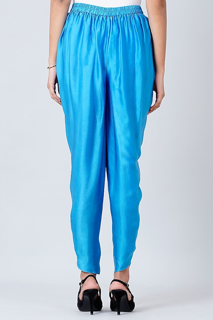 Raspberry Blue Nylon Satin Tulip Pants by First Resort by Ramola Bachchan at Pernia's Pop Up Shop