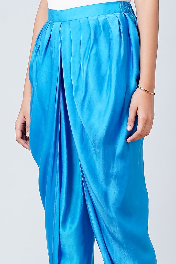Raspberry Blue Nylon Satin Tulip Pants by First Resort by Ramola Bachchan at Pernia's Pop Up Shop