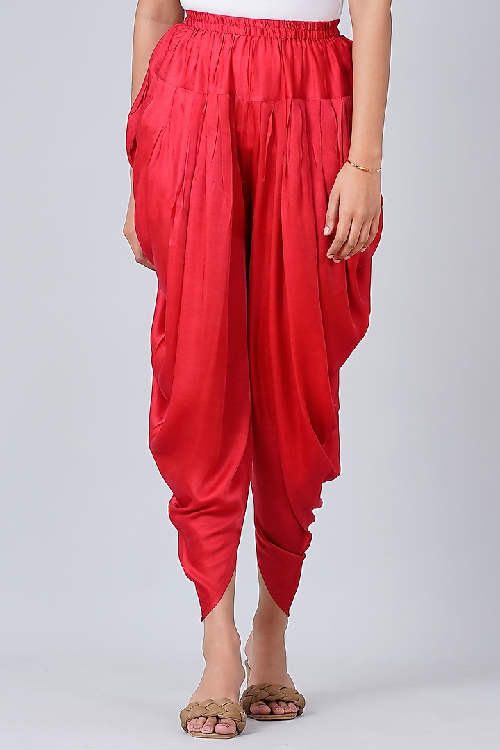 Electric Red Bamberg Satin Dhoti by First Resort by Ramola Bachchan