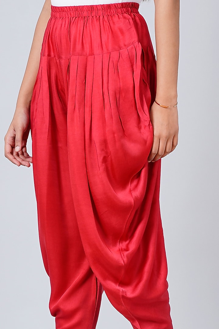 Electric Red Bamberg Satin Dhoti by First Resort by Ramola Bachchan at Pernia's Pop Up Shop