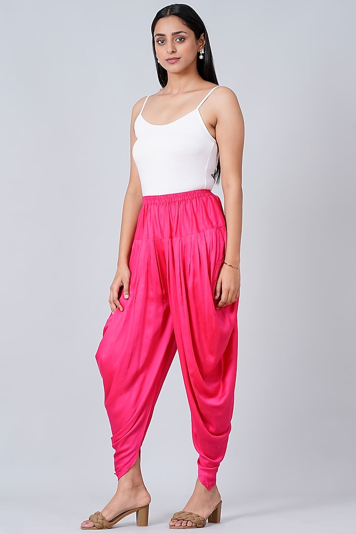 Fluorescent Pink Bamberg Satin Dhoti by First Resort by Ramola Bachchan