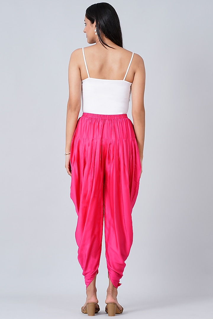 Fluorescent Pink Bamberg Satin Dhoti by First Resort by Ramola Bachchan at Pernia's Pop Up Shop