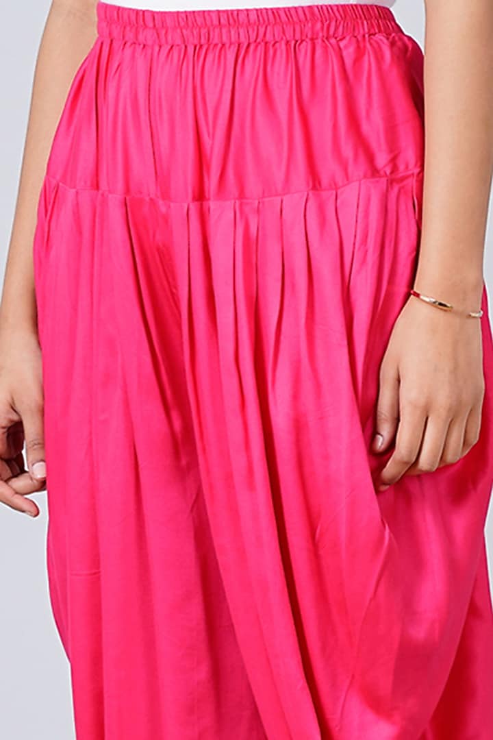 Fluorescent Pink Bamberg Satin Dhoti by First Resort by Ramola Bachchan at Pernia's Pop Up Shop
