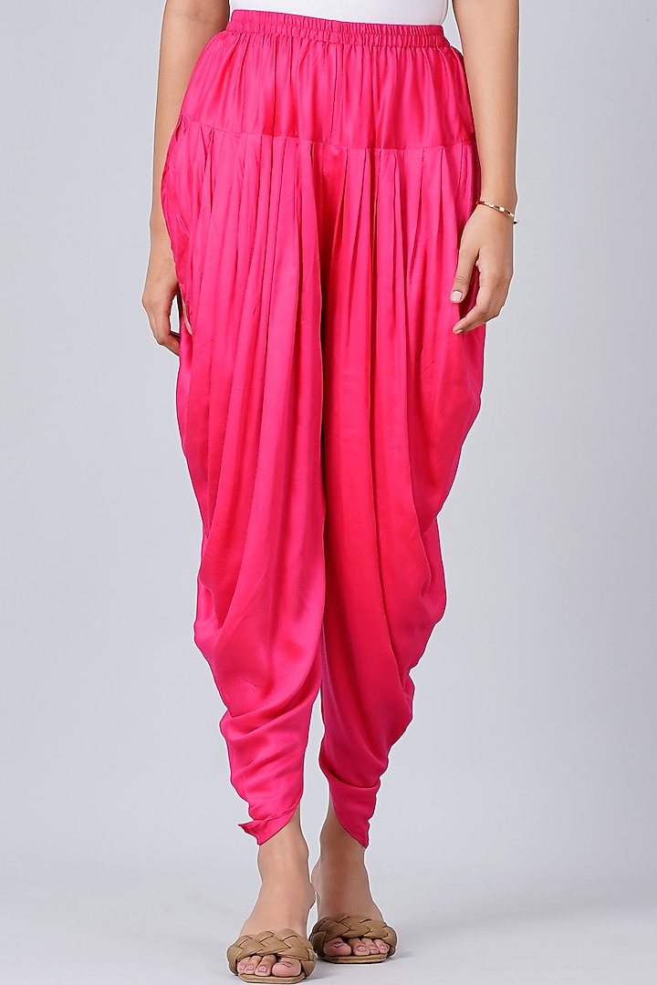 Fluorescent Pink Bamberg Satin Dhoti by First Resort by Ramola Bachchan at Pernia's Pop Up Shop