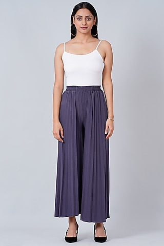 Sombre Grey Viscose Crepe Palazzo Pants by First Resort by Ramola Bachchan