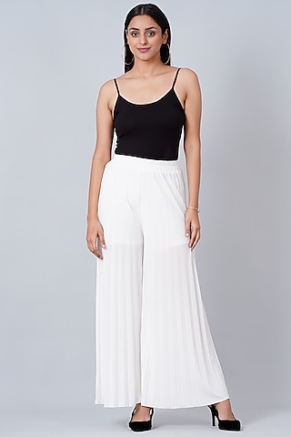 White Pleated Palazzo Pants by First Resort by Ramola Bachchan