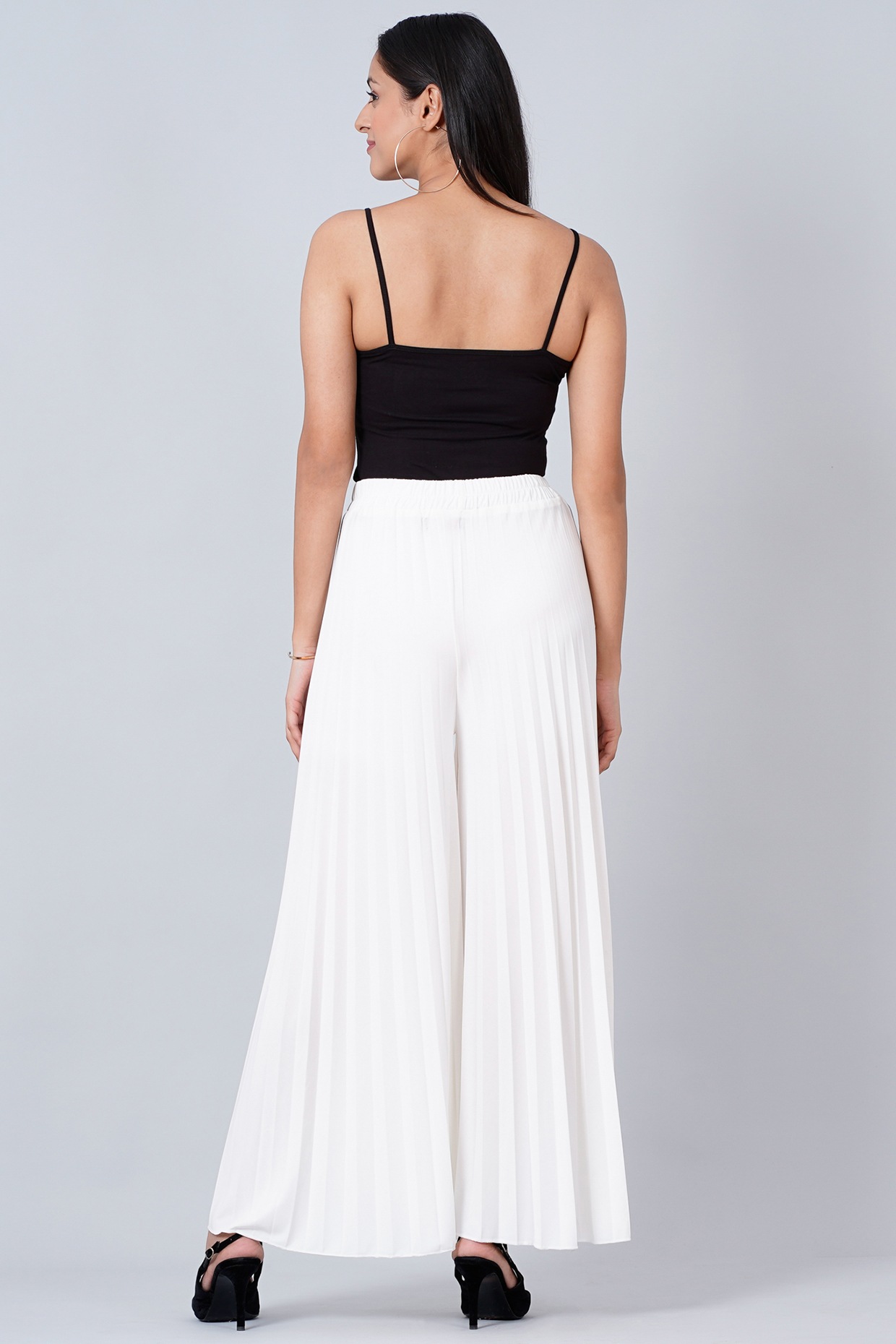 White Crinkle Pleat Palazzo Trousers and Cami | Dressed in Lucy