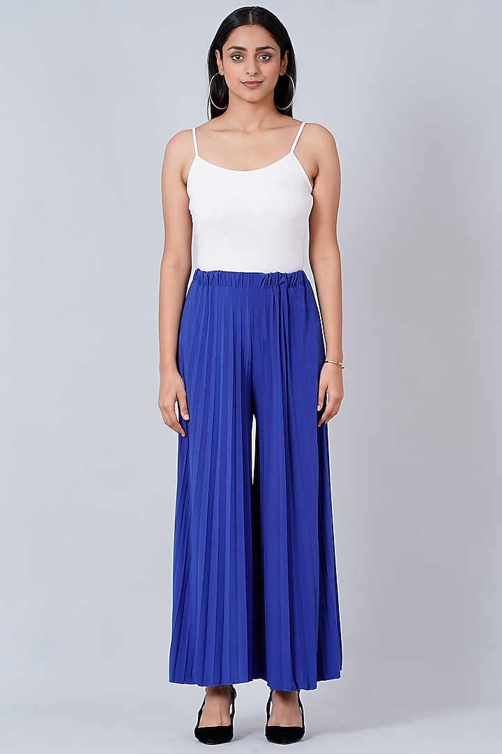 Royal Blue Pleated Palazzo Pants by First Resort by Ramola Bachchan