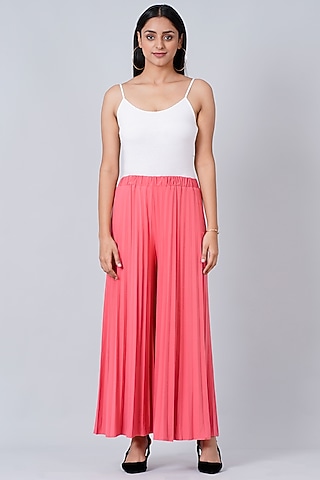 Sky Pink Pleated Palazzo Pants by First Resort by Ramola Bachchan