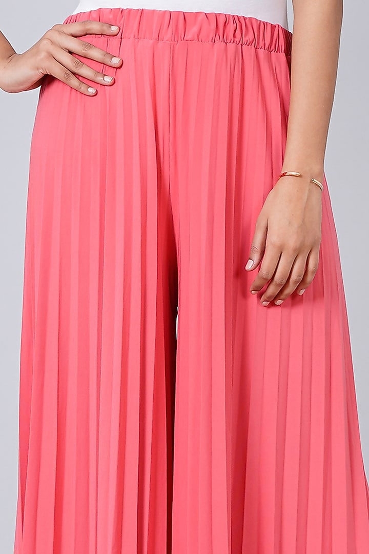Sky Pink Pleated Palazzo Pants by First Resort by Ramola Bachchan at Pernia's Pop Up Shop