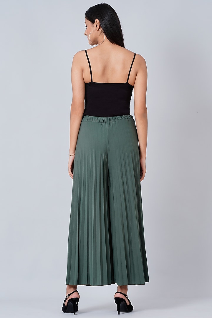 Sage Green Pleated Palazzo Pants by First Resort by Ramola Bachchan at Pernia's Pop Up Shop