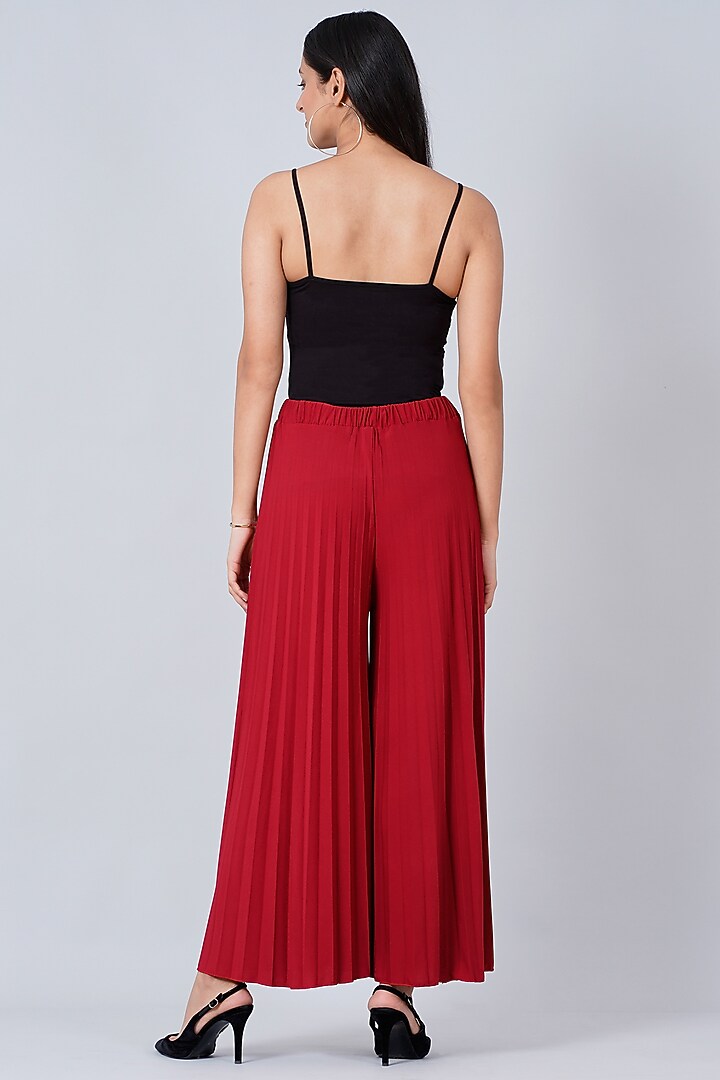 Deep Red Pleated Palazzo Pants by First Resort by Ramola Bachchan at Pernia's Pop Up Shop