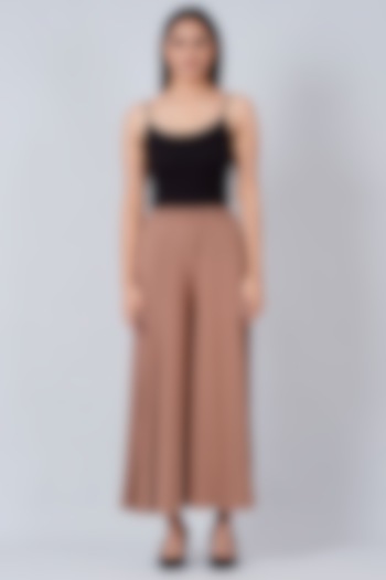 Caramel Brown Pleated Palazzo Pants by First Resort by Ramola Bachchan