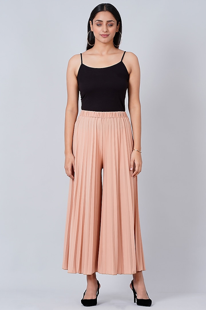 Peach Pleated Palazzo Pants by First Resort by Ramola Bachchan