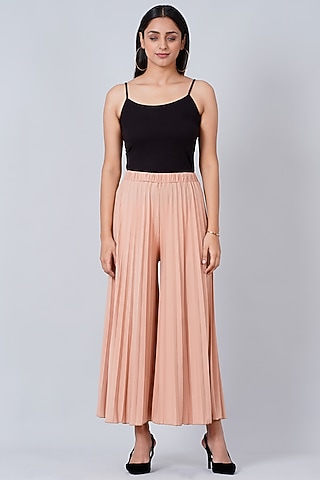 Peach Pleated Palazzo Pants by First Resort by Ramola Bachchan