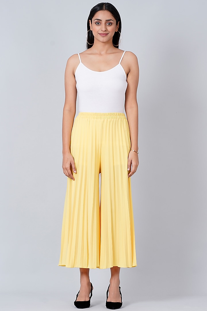 Yellow Pleated Palazzo Pants by First Resort by Ramola Bachchan