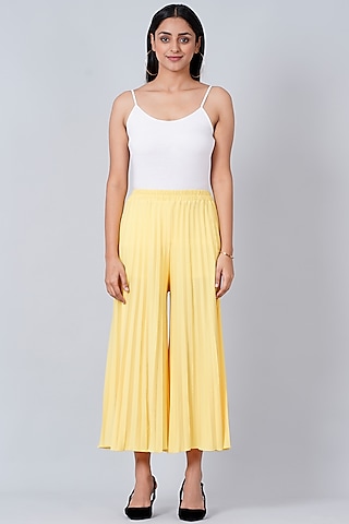 Yellow Pleated Palazzo Pants by First Resort by Ramola Bachchan
