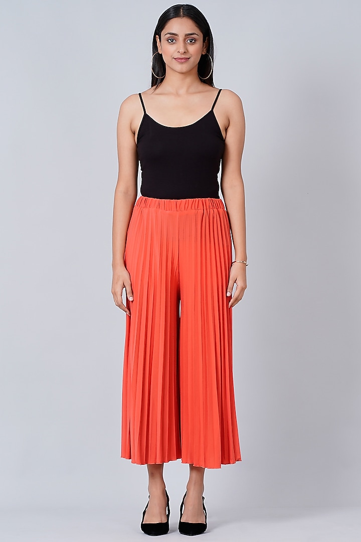 Orange Pleated Palazzo Pants by First Resort by Ramola Bachchan