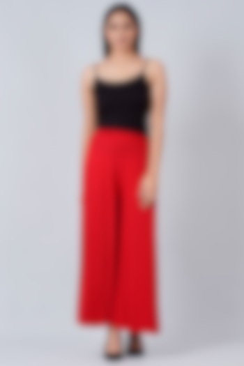 Red Pleated Palazzo Pants by First Resort by Ramola Bachchan