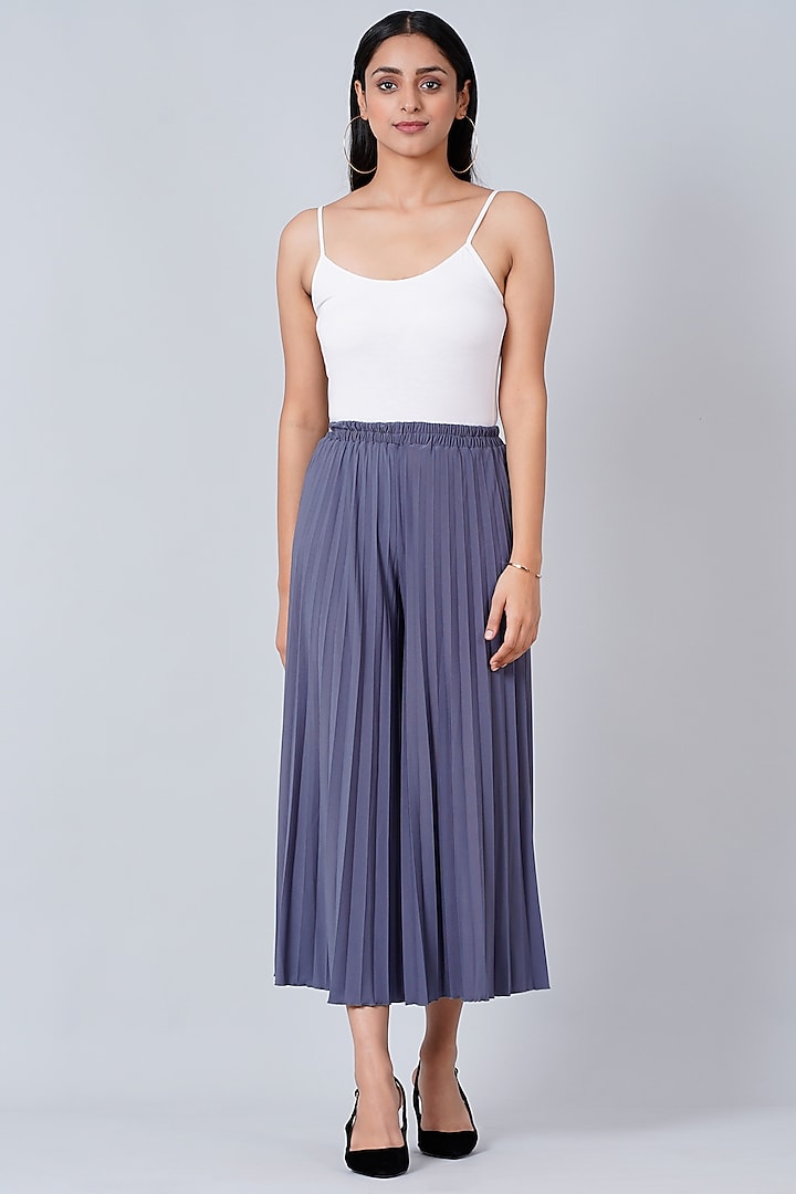Light Grey Pleated Palazzo Pants by First Resort by Ramola Bachchan