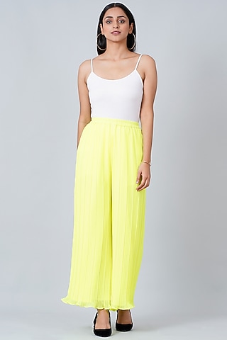 Neon Green Pleated Palazzo Pants by First Resort by Ramola Bachchan
