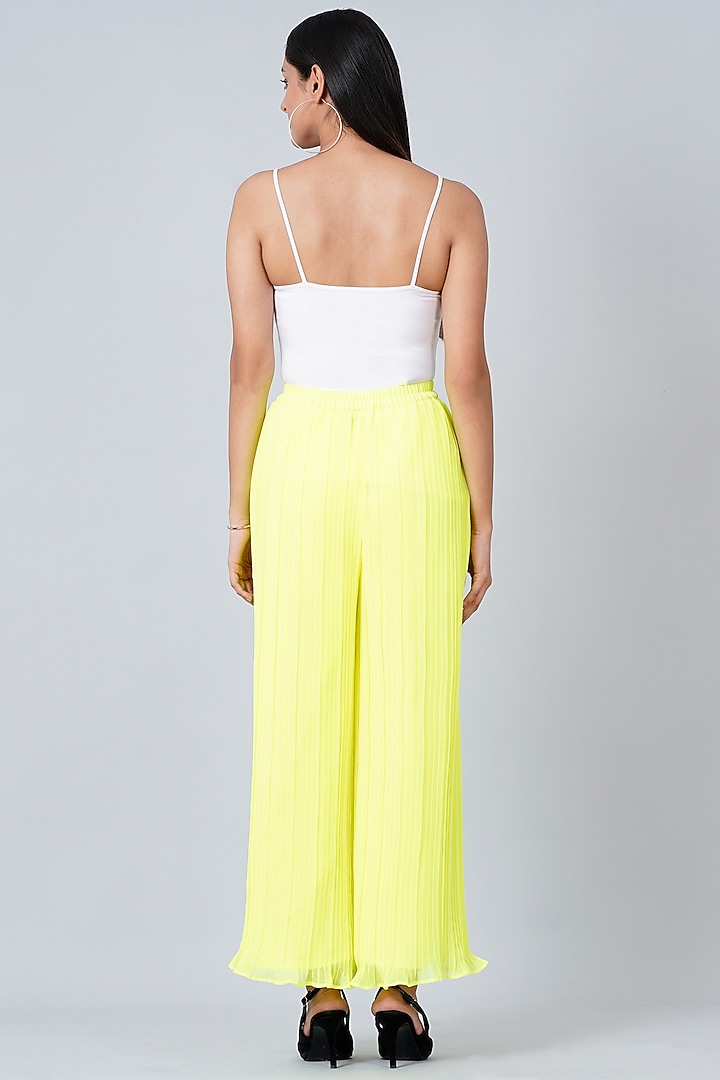 Neon Green Pleated Palazzo Pants by First Resort by Ramola Bachchan at Pernia's Pop Up Shop