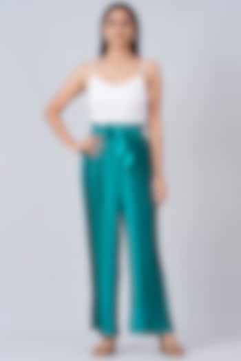 Turquoise Pleated Palazzo Pants by First Resort by Ramola Bachchan