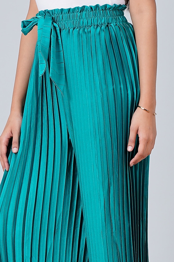 Turquoise Pleated Palazzo Pants by First Resort by Ramola Bachchan at Pernia's Pop Up Shop
