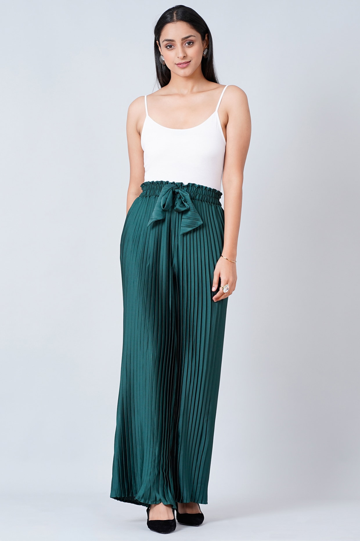Buy Green Embroidered Parallel Pants Online - W for Woman
