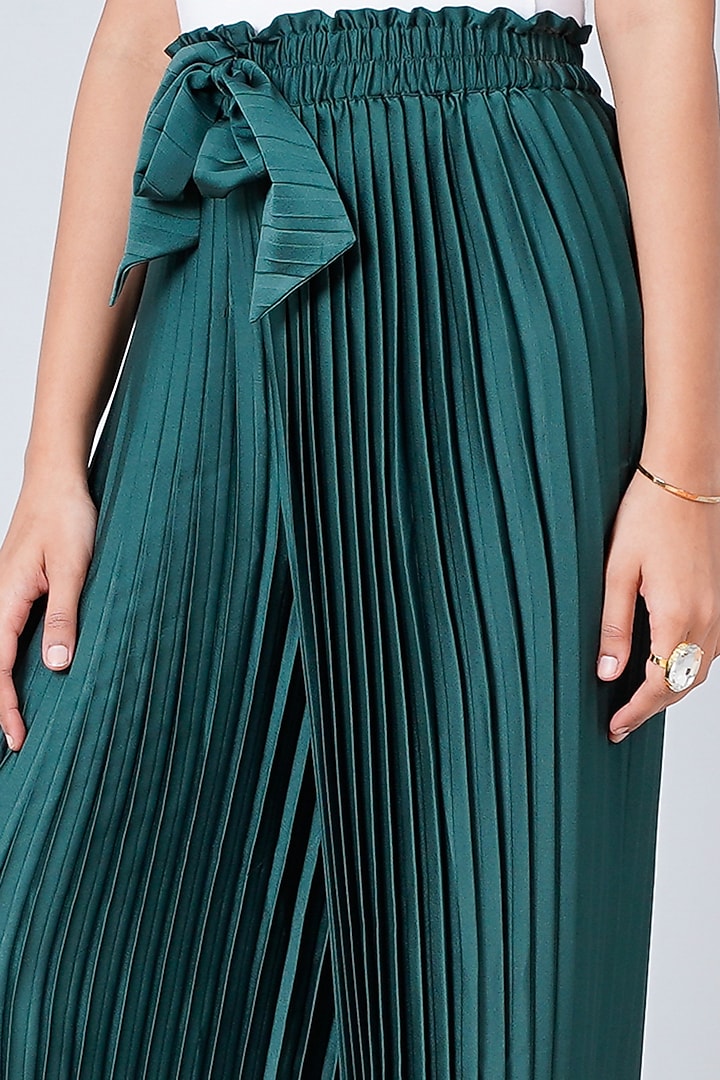Bottle Green Pleated Palazzo Pants by First Resort by Ramola Bachchan at Pernia's Pop Up Shop